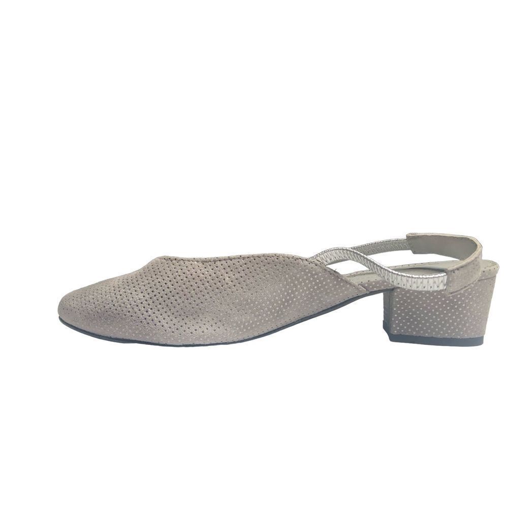 Salamander Grey and Silver suede sling back mules in size 6.5